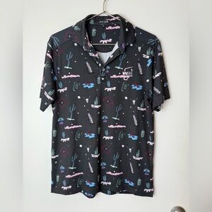 Bad Birdie black short sleeve golf polo, cocktails, cactus, Phoenix open, S